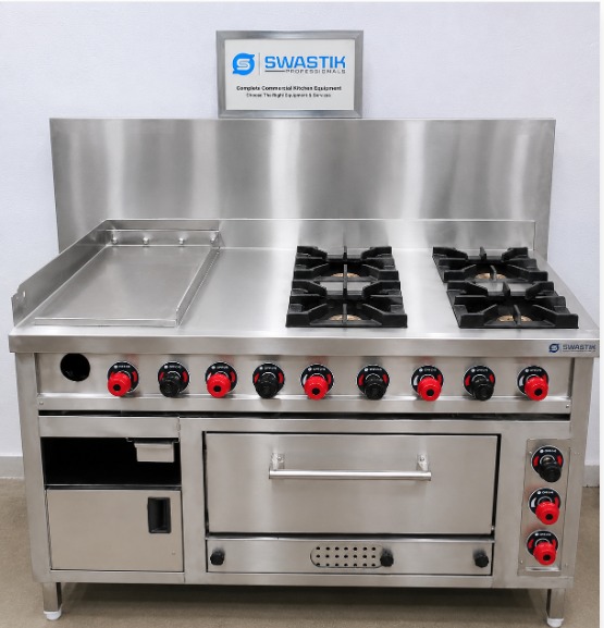 Best Commercial 4 Burner Gas Range + Hot Plate + Oven in Pan India